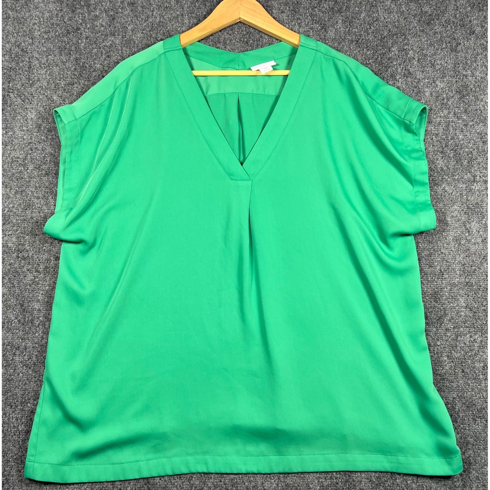 Liz Claiborne Kelly Green V-Neck Pleated Short Sleeve Blouse XXL